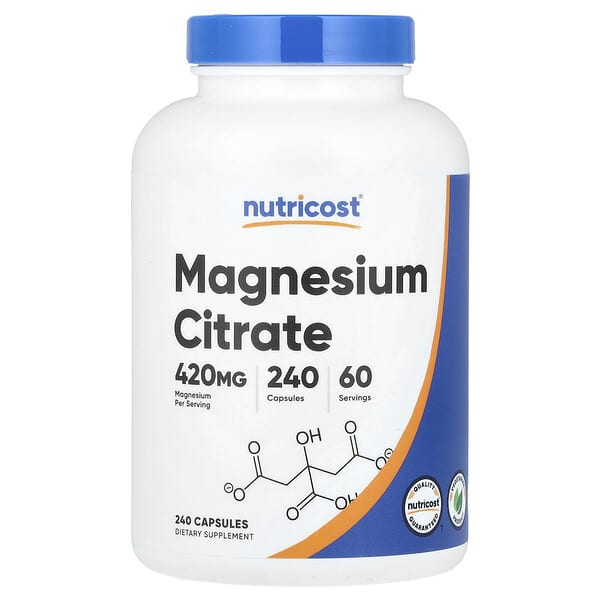 Nutricost, Citrato de magnesio, 420 mg, 240 cápsulas (105 mg por cápsula)