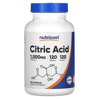 Nutricost, Ácido cítrico, 1000 mg, 120 cápsulas