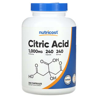 Nutricost, Ácido cítrico, 1000 mg, 240 cápsulas