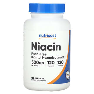 Nutricost, Niacina, Sin enjuague, 500 mg, 120 cápsulas