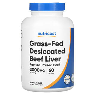 Nutricost, Foie de bœuf déshydraté provenant d'animaux nourris à l'herbe, 3000 mg, 240 capsules (750 mg par capsule)
