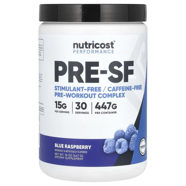 Nutricost Performance, Pre-SF, Stimulant-Free Pre-Workout Complex, Blue Raspberry, 16 oz (447 g)
