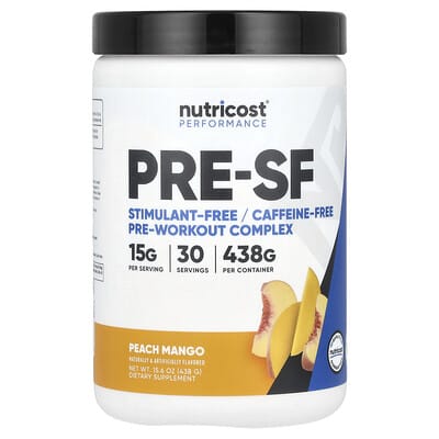 Nutricost, Performance, Pre-SF, Stim-Free Pre-Workout Complex, Peach Mango, 15.6 oz (438 g)