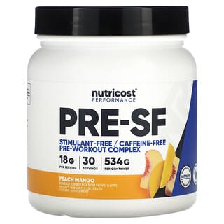 Nutricost, 表现，Pre-SF，无兴奋成分锻炼前复合物，桃子芒果，1.2 磅（534 克）