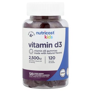 Nutricost, 儿童，维生素 D3，4 岁及以上，混合浆果，62.5 微克（2500 国际单位），120 粒软糖