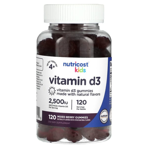Kids, Vitamin D3, Ages 4+, Mixed Berry, 62.5 mcg (2,500 IU), 120 Gummies
