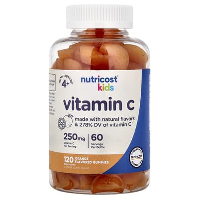 Nutricost, Kids, Vitamin C Gummies, Ages 4+, Orange Flavor, 120 Gummies