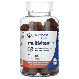 Nutricost‏, מולטי-ויטמין לילדים בצורת סוכריות גומי, לגיל 4 ומעלה, תערובת פירות יער, 120 סוכריות גומי