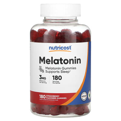 Nutricost, Melatonin Gummies, Strawberry, 3 mg, 180 Gummies