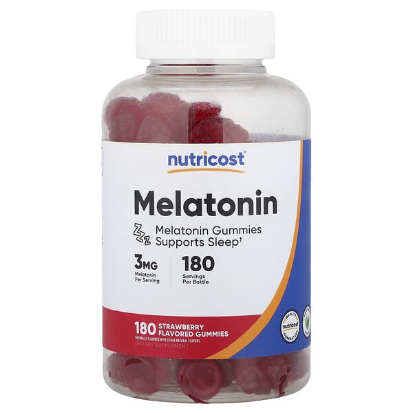 Nutricost, Melatonin Gummies, Strawberry, 3 mg, 180 Gummies — product photo 1