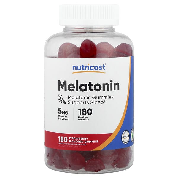 Nutricost, Melatonin Gummies, Strawberry, 5 mg, 180 Gummies — product photo 1