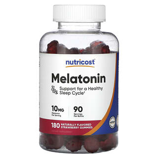 Nutricost, мелатонин, со вкусом клубники, 10 мг, 180 жевательных мармеладок (5 мг в 1 жевательной мармеладке)