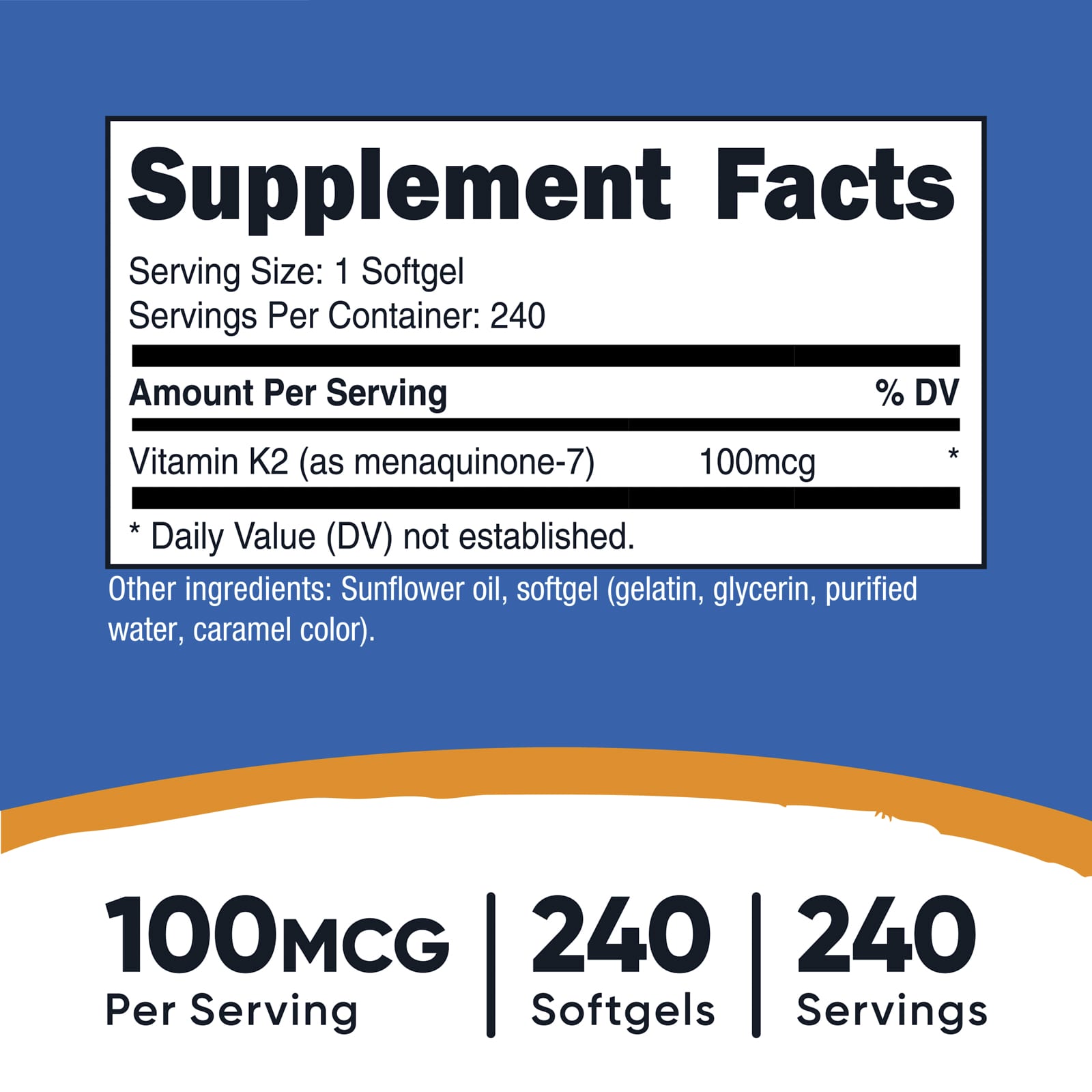Nutricost, 維他命 K2 MK-7，100 微克，240 粒軟凝膠