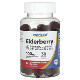 Nutricost, Elderberry Gummies with Vitamin C & Zinc, Elderberry, 60 Gummies
