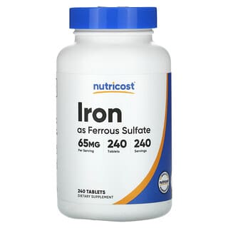 Nutricost, Hierro en forma de sulfato ferroso, 65 mg, 240 comprimidos