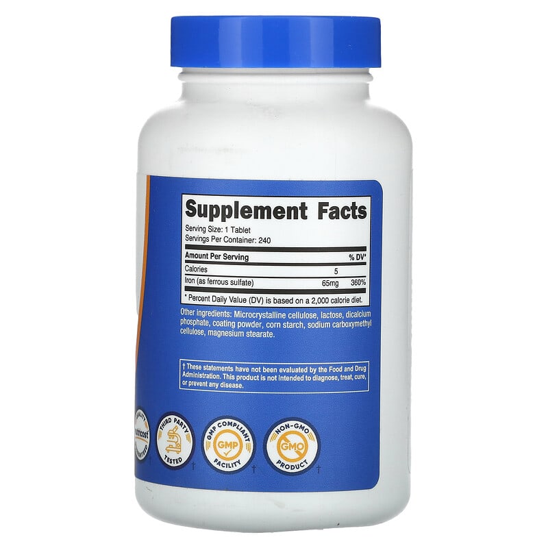 Amazing Formulas Suplemento de hierro como sulfato ferroso | 65 mg | 240  tabletas | Sin OMG | Sin gluten | Fabricado en Estados Unidos