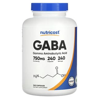 Nutricost, GABA - Ácido Gama-Aminobutírico, 750 mg, 240 Cápsulas