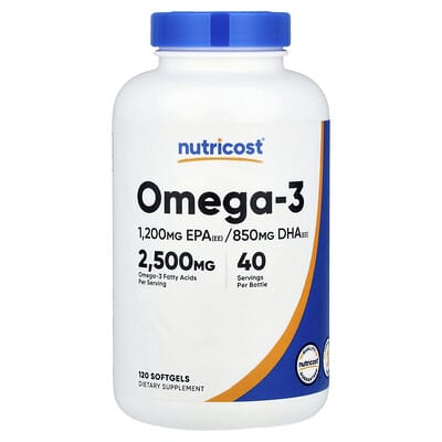 Nutricost, Omega-3, 2500 mg, 120 Softgels (833 mg per softgel)