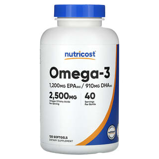 Nutricost, Omega 3, 2.500 mg, 120 capsule molli (833 mg per capsula)