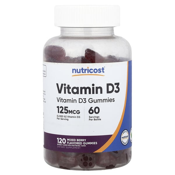 Nutricost, Vitamin D3 Gummies, Mixed Berry, 120 Gummies (62.5 mg per Gummy) — product photo 1