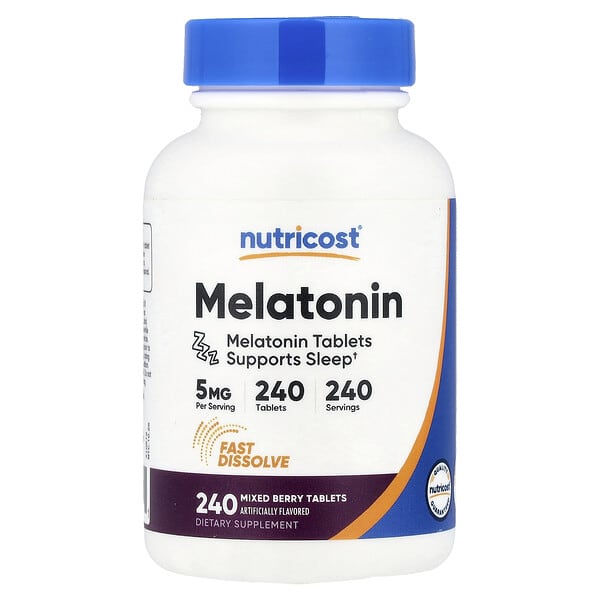 Nutricost, Melatonina, Bayas mixtas, 5 mg, 240 comprimidos