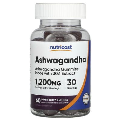 Nutricost, Ashwagandha Gummies, Assorted Berry Flavor, 1200 mg, 60 Gummies (600 mg per gummy)