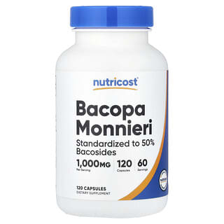 Nutricost, 바코파(Bacopa monnieri), 캡슐 120정(캡슐 1정당 500mg)