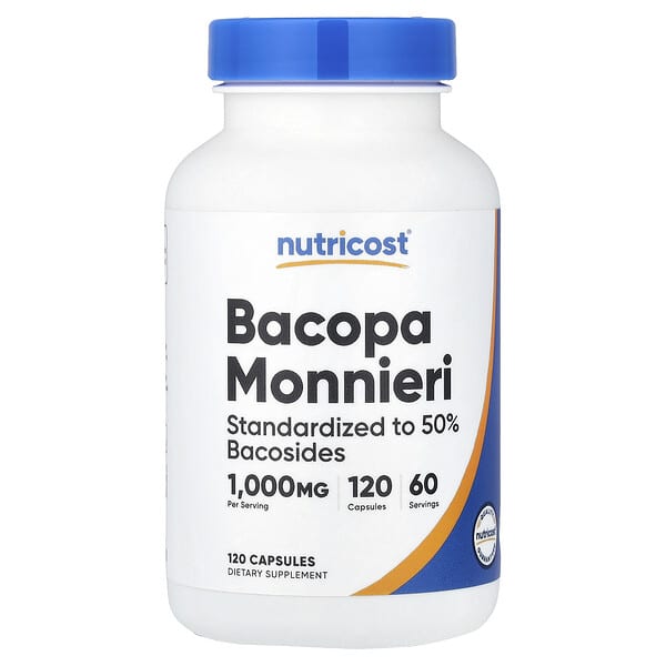 Nutricost, 바코파(Bacopa monnieri), 캡슐 120정(캡슐 1정당 500mg)