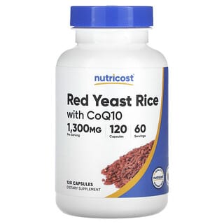 Nutricost‏, أرز الخميرة الحمراء مع مساعد الإنزيم Q10 ، 1،300 ملجم ، 120 كبسولة (650 ملجم لكل كبسولة)