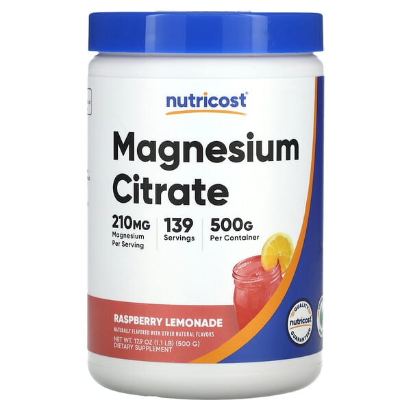 Nutricost, Citrato de magnesio, Limonada de frambuesa`` 500 g (17,9 oz)