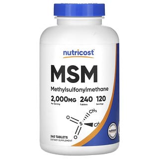 Nutricost, MSM（メチルスルフォニルメタン）、2,000mg、タブレット240粒（1粒あたり1,000mg）