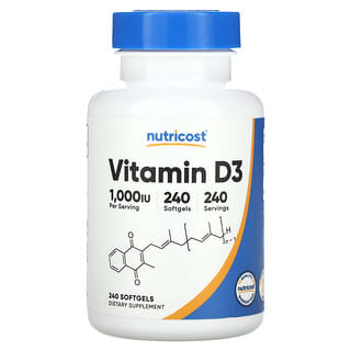Nutricost, Vitamine D3, 1000 UI, 240 capsules à enveloppe molle