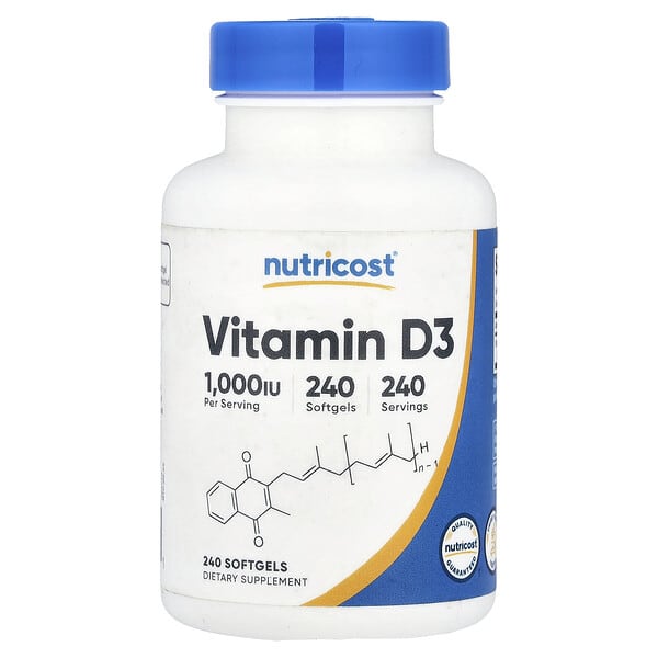 Nutricost, Vitamin D3, 25 mcg (1,000 IU), 240 Softgels — product photo 1
