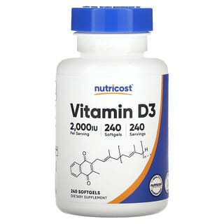 Nutricost, Vitamina D3, 2.000 UI, 240 Cápsulas Softgel