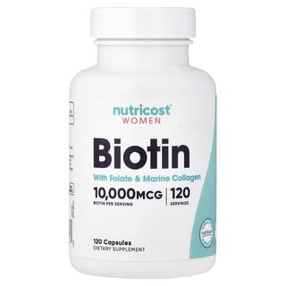 Nutricost, Biotina para mujeres, folato y colágeno, 120 cápsulas