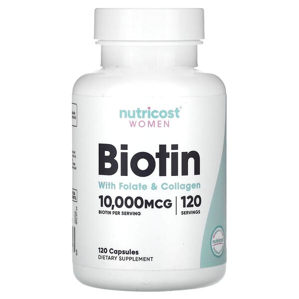 Nutricost, Women, Biotin With Folate &amp; Collagen, 10,000 mcg, 120 Capsules