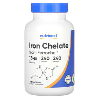 Nutricost, Chélate de fer, 18 mg, 240 capsules