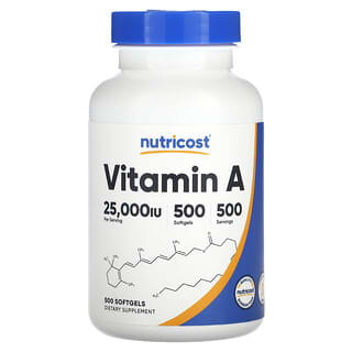 Nutricost, Vitamina A, 25.000 UI, 500 Cápsulas Softgel
