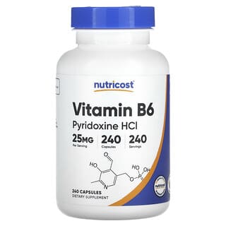 Nutricost, Vitamina B6, HCl de piridoxina, 25 mg, 240 cápsulas