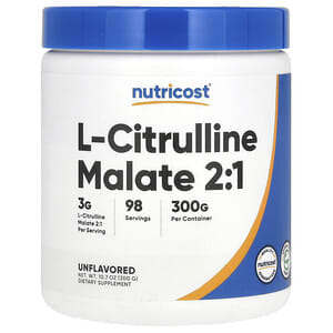 Nutricost, L-цитруллин малат 2: 1, без добавок, 300 г (10,7 унции)'