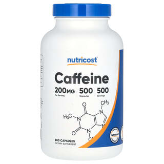 Nutricost, Koffein, 200 mg, 500 Kapseln