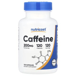 Nutricost, Cafeína, 200 mg, 120 Cápsulas