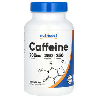Nutricost, Cafeína, 200 mg, 250 cápsulas
