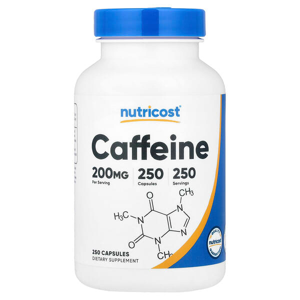 Nutricost, Cafeína, 200 mg, 250 cápsulas