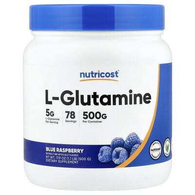 Nutricost, L-Glutamine, Blue Raspberry Flavor, 17.9 oz (500 g)