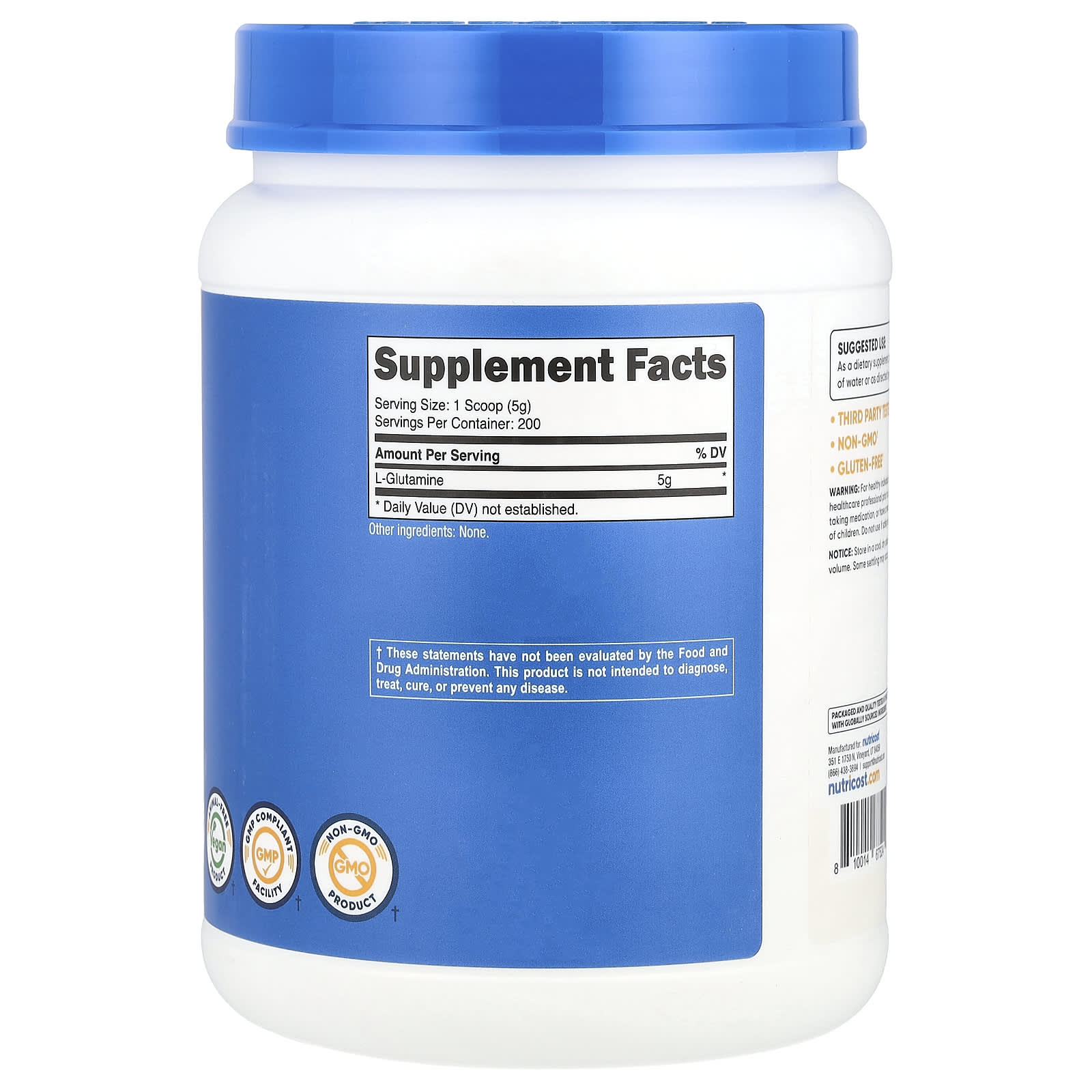 Nutricost, L谷氨酰胺，原味，2.2 磅（1 千克）