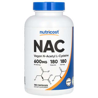 Nutricost, NAC, Acetilcisteína Vegana, 600 mg, 180 Cápsulas