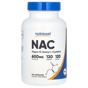 Nutricost‏, "NAC, N-אצטיל L-ציסטאין טבעוני, 600 מ""ג, 120 כמוסות"