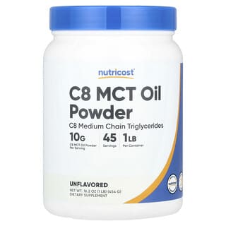 Nutricost, Масло C8 MCT в порошке, без ароматизаторов, 454 г (16,2 унции)