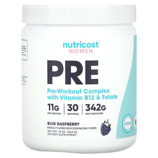 Nutricost, 여성, 운동 전 보충제, 비타민B12 및 엽산 함유, 블루 라즈베리 맛, 342g(12oz)